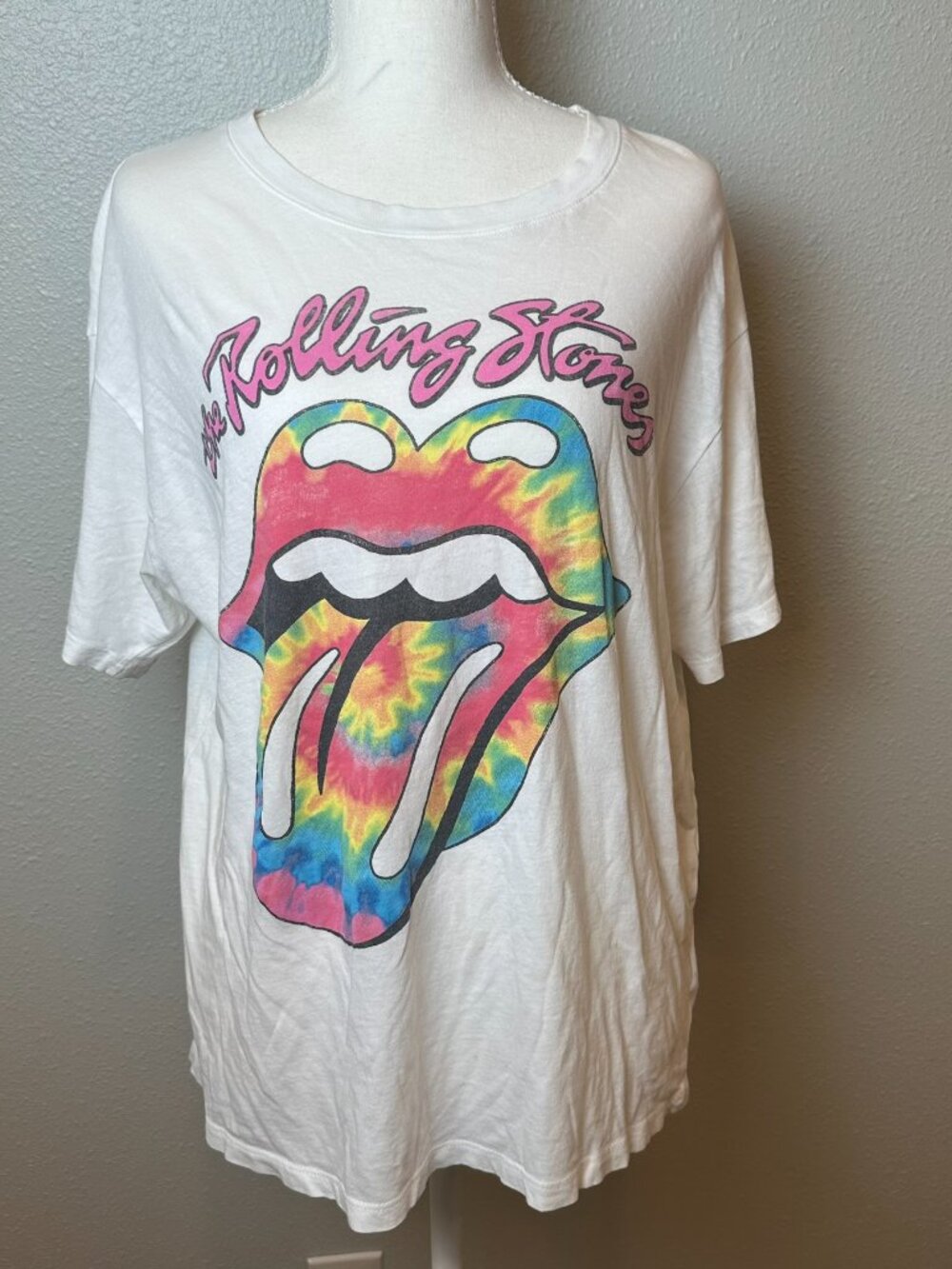 Daydreamer Rolling Stones Tie Dye Tongue Graphic Tee Shirt Medium M White Retro
